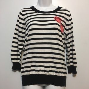 J. Crew White Striped Sunglasses Sweater Sz L